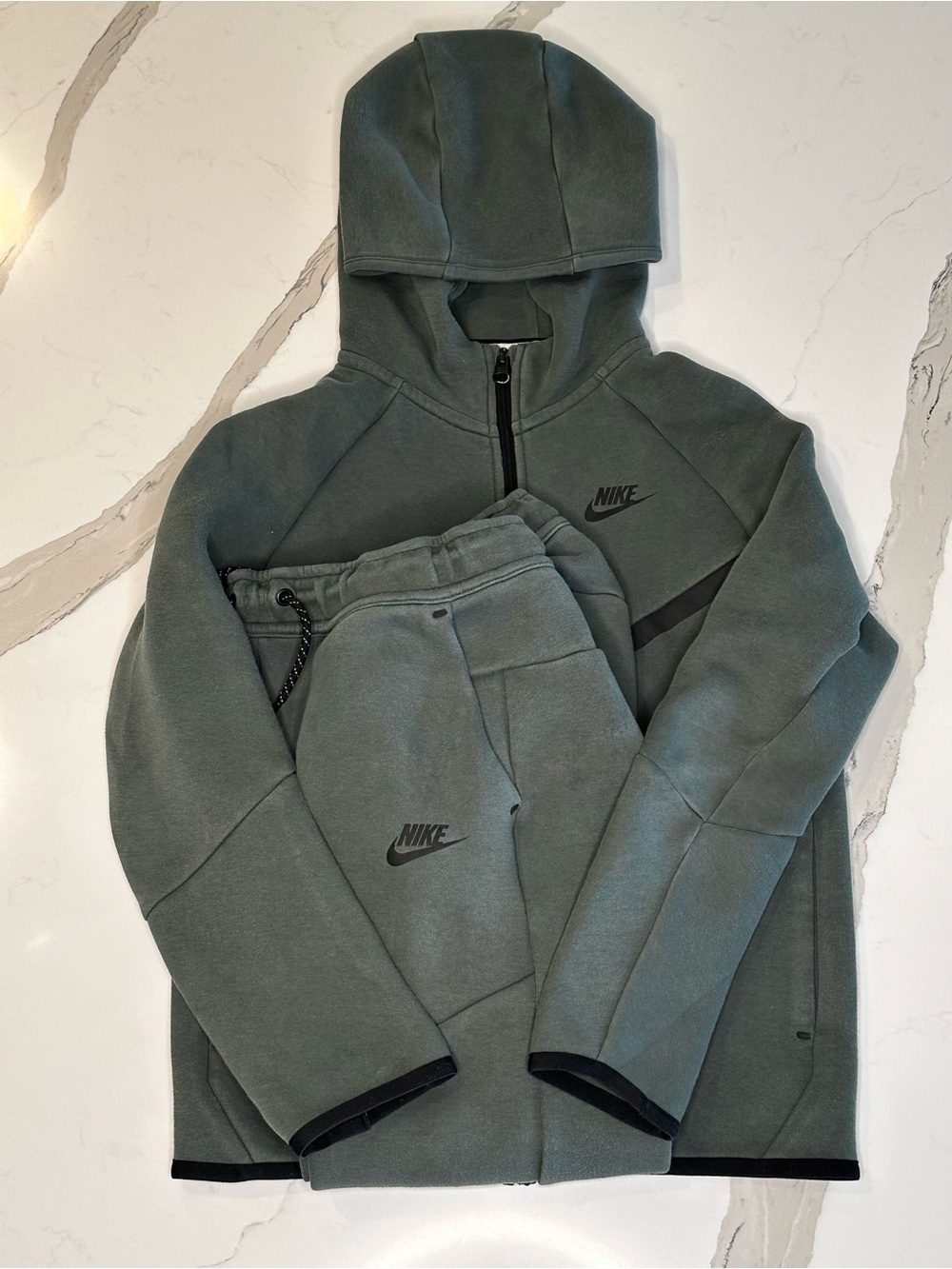 Nike Tech Kids Matching Set Olive Green Zip Hoodie and Joggers - Large